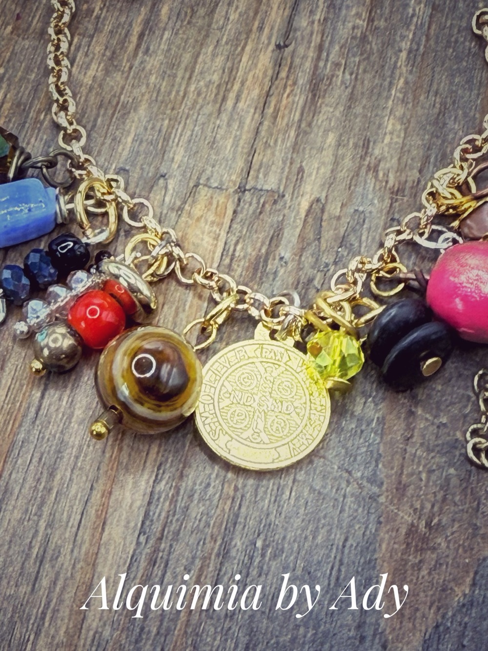 Alquimia Gold Multicolor Bead Charm Bracelet + Gemstones